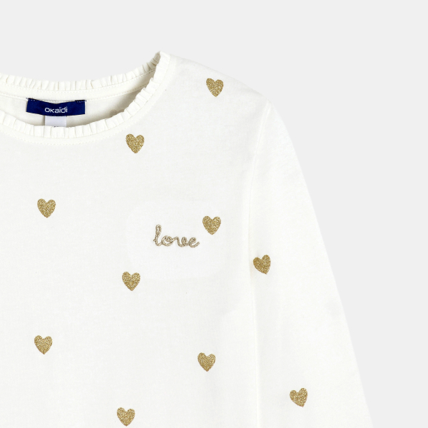 تيشيرت بأكمام طويلة عليه قلوب صغيرة للفتيات 